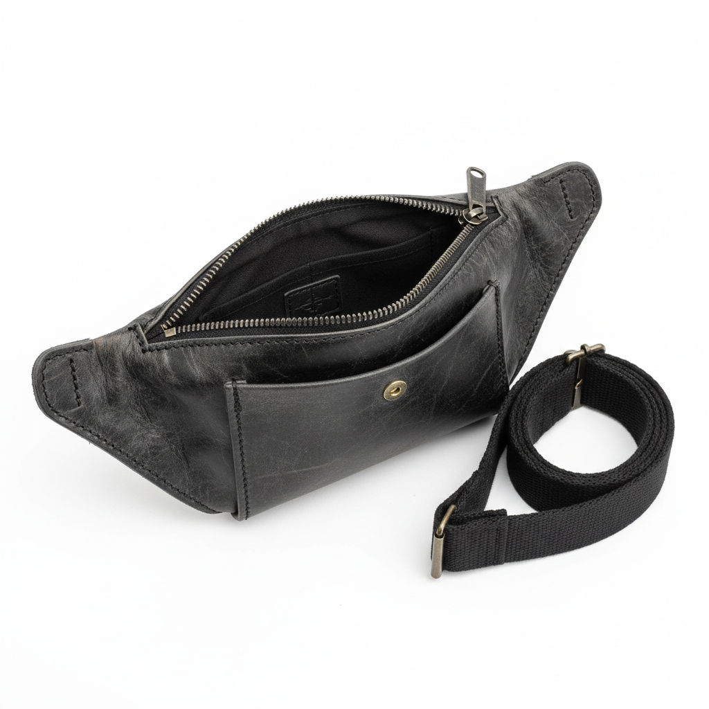 Black Handmade Men's Waist Bag – Everyday Carry Fanny Pack