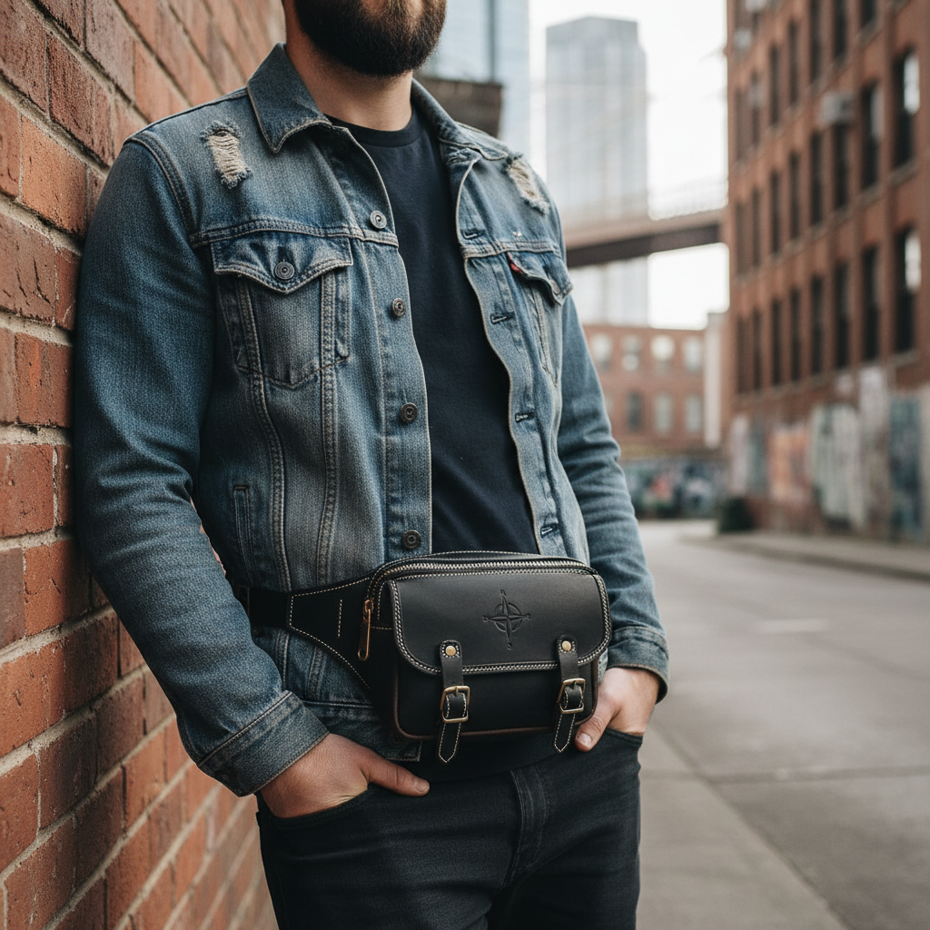 Black Handmade Men's Waist Bag – Everyday Carry Fanny Pack