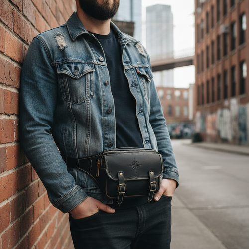 Black Handmade Men's Waist Bag – Everyday Carry Fanny Pack